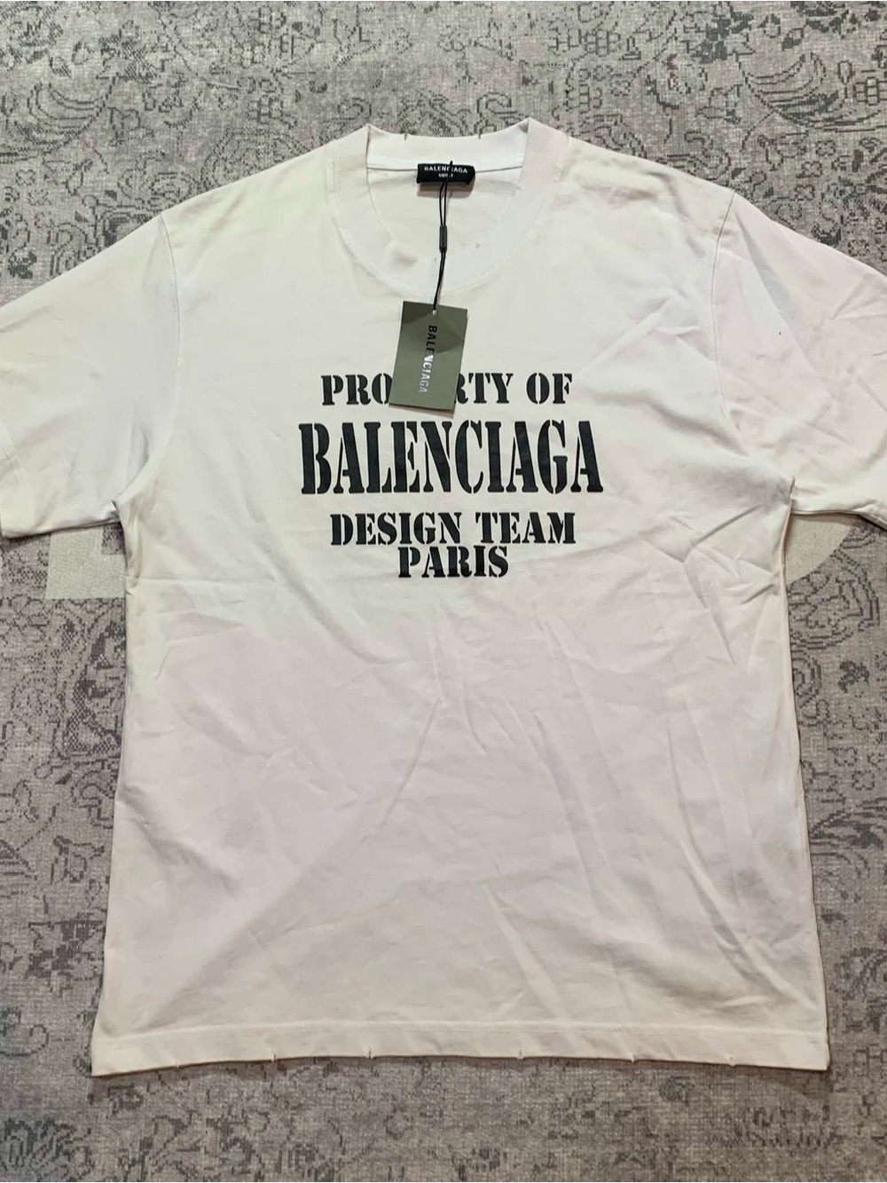 Balenciaga White Short Sleeve Logo Tee with Black Print